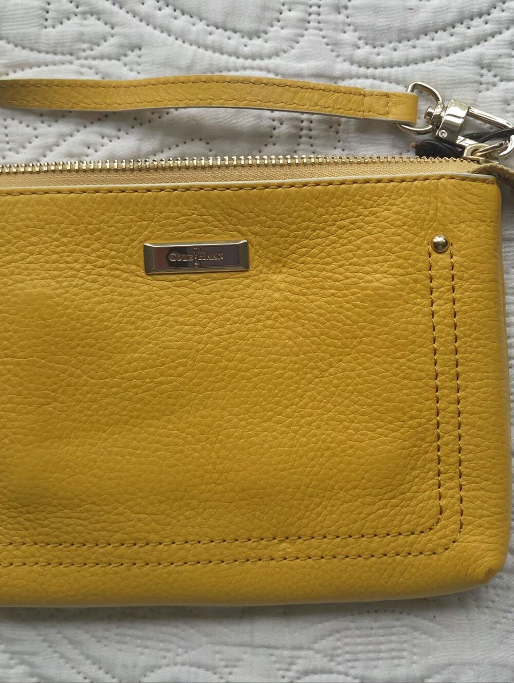 NWT Cole Haan - Pebbled Leather Yellow Wristlet Clutch